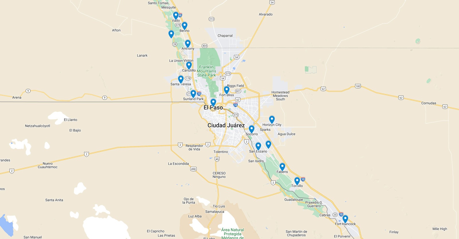 Google map screenshot of El Paso, TX area